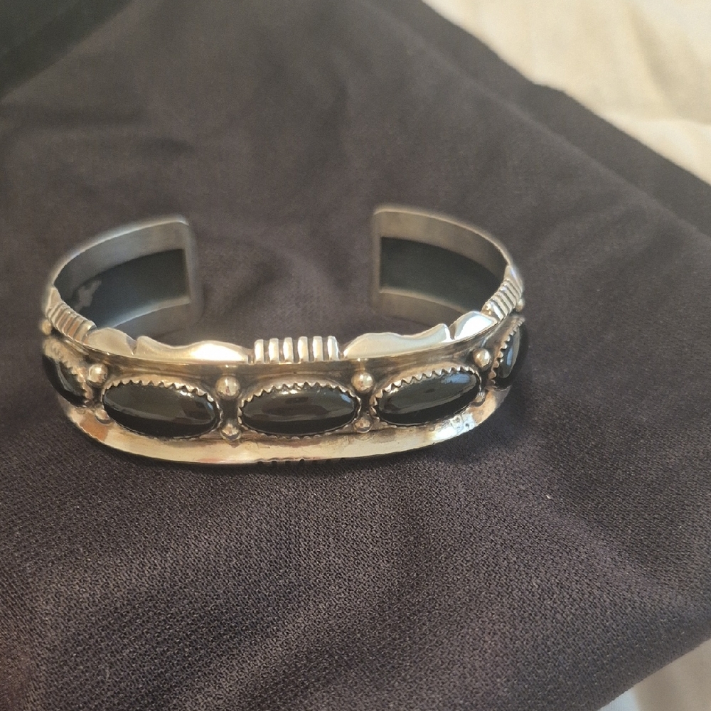 Silver and Black Cuff Bracelet